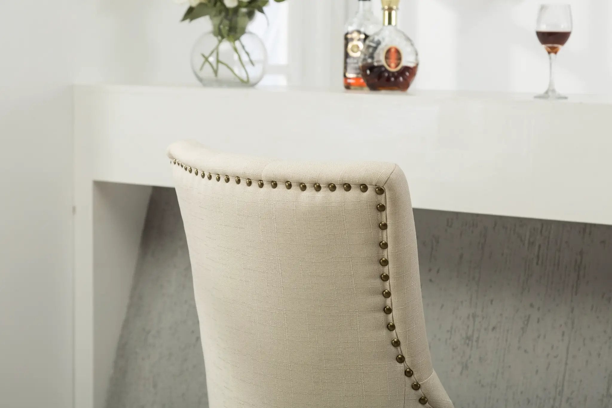 Tan Button Tufted Solid Wood Wingback Hostess Chairs Set of 2 by HouseOfZazla
