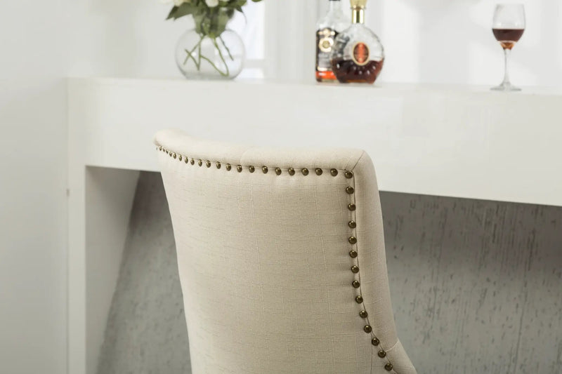 Tan Button Tufted Solid Wood Wingback Hostess Chairs Set of 2 by HouseOfZazla