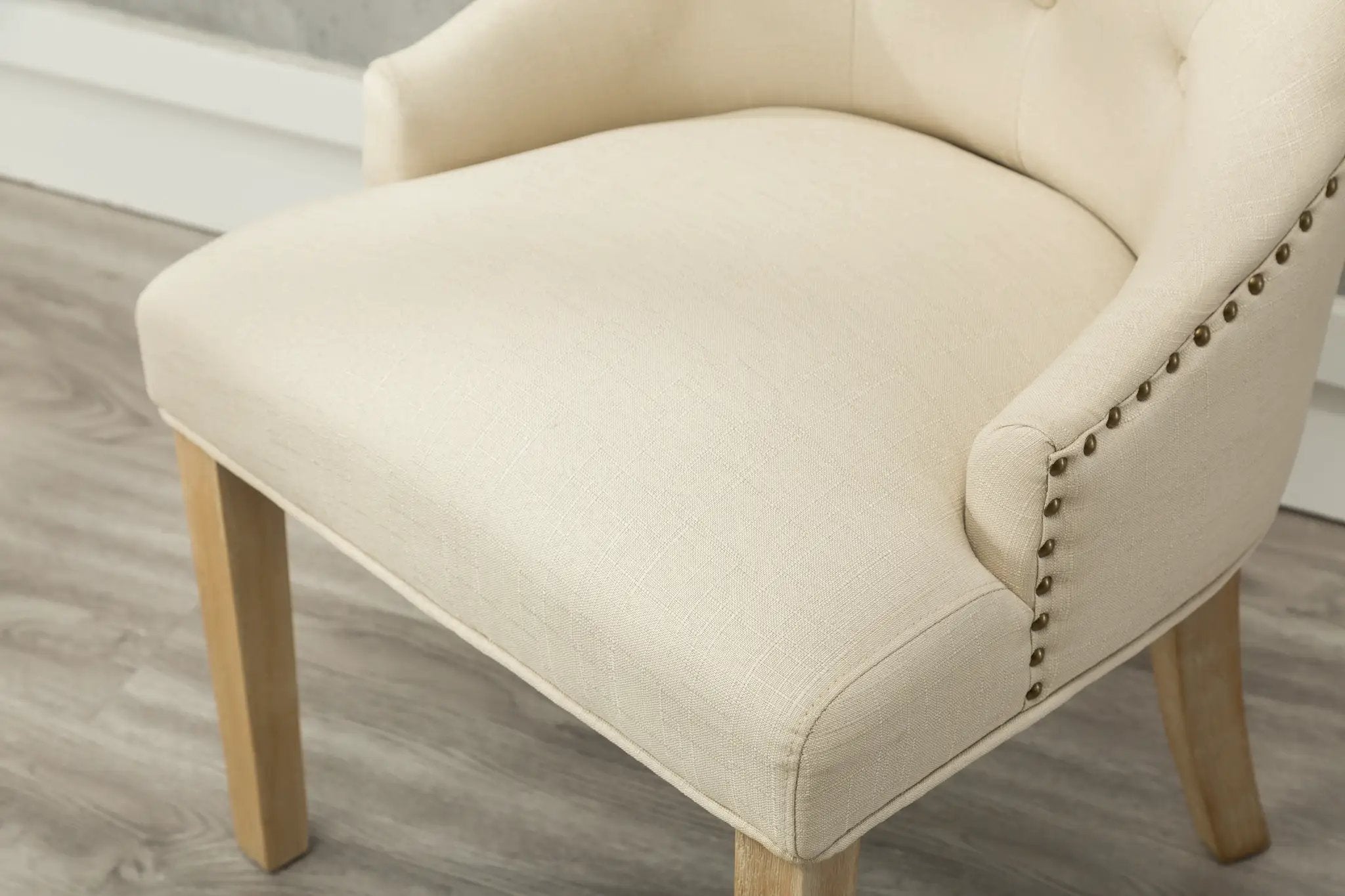 Tan Button Tufted Solid Wood Wingback Hostess Chairs Set of 2 by HouseOfZazla