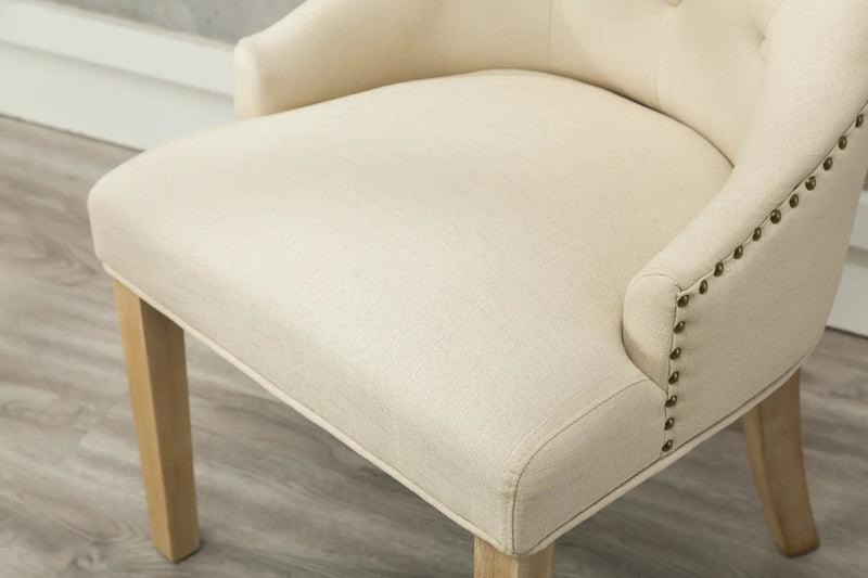 Tan Button Tufted Solid Wood Wingback Hostess Chairs Set of 2 by HouseOfZazla