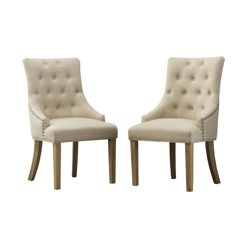 Tan Button Tufted Solid Wood Wingback Hostess Chairs Set of 2 by HouseOfZazla