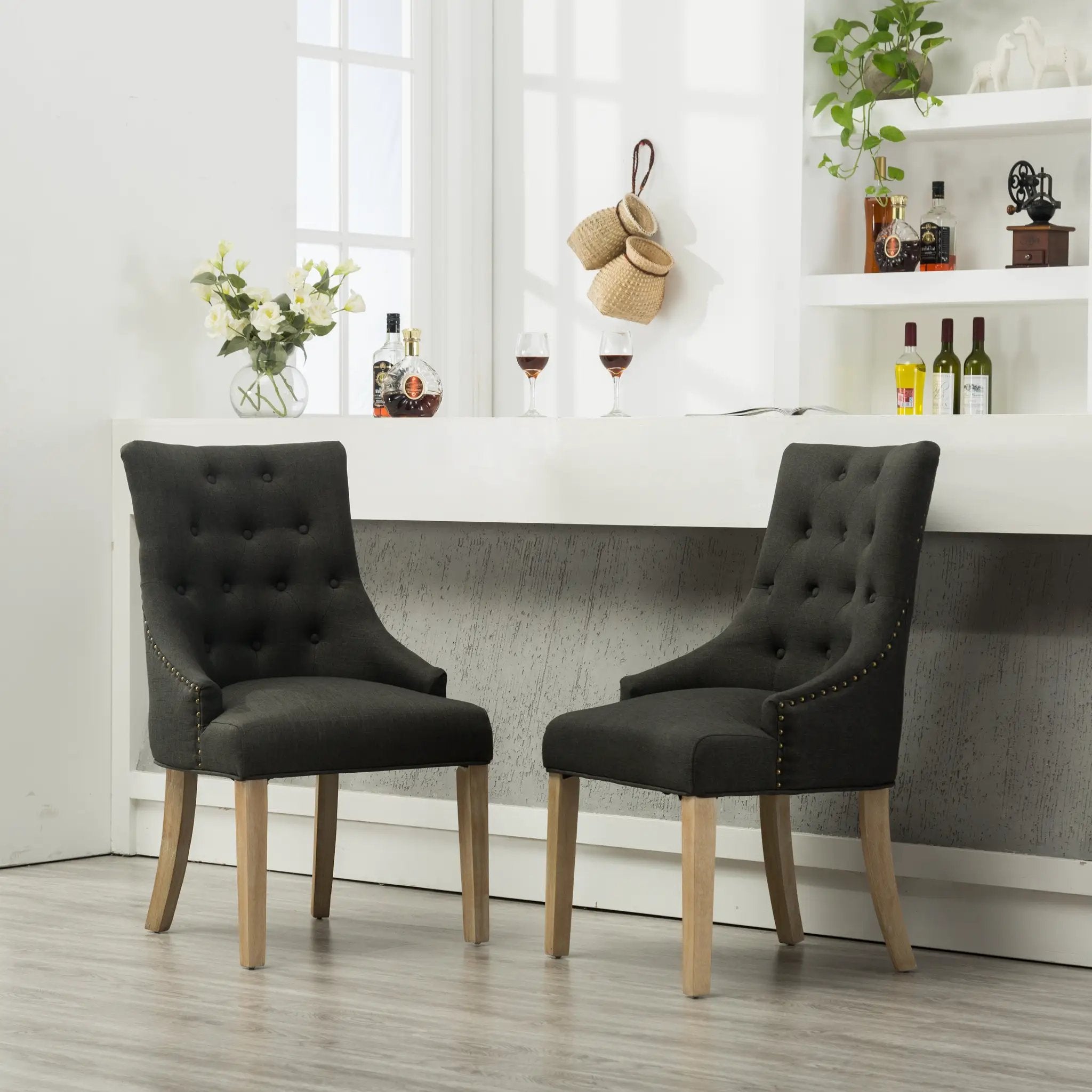 Charcoal Button Tufted Wingback Hostess Chairs Set of 2 by HouseOfZazla