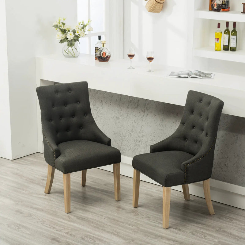 Charcoal Button Tufted Wingback Hostess Chairs Set of 2 by HouseOfZazla