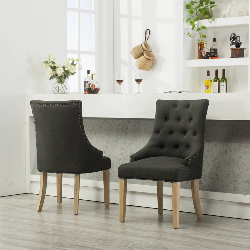 Charcoal Button Tufted Wingback Hostess Chairs Set of 2 by HouseOfZazla