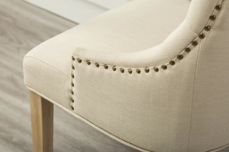 Tan Button Tufted Solid Wood Wingback Hostess Chairs Set of 2 by HouseOfZazla