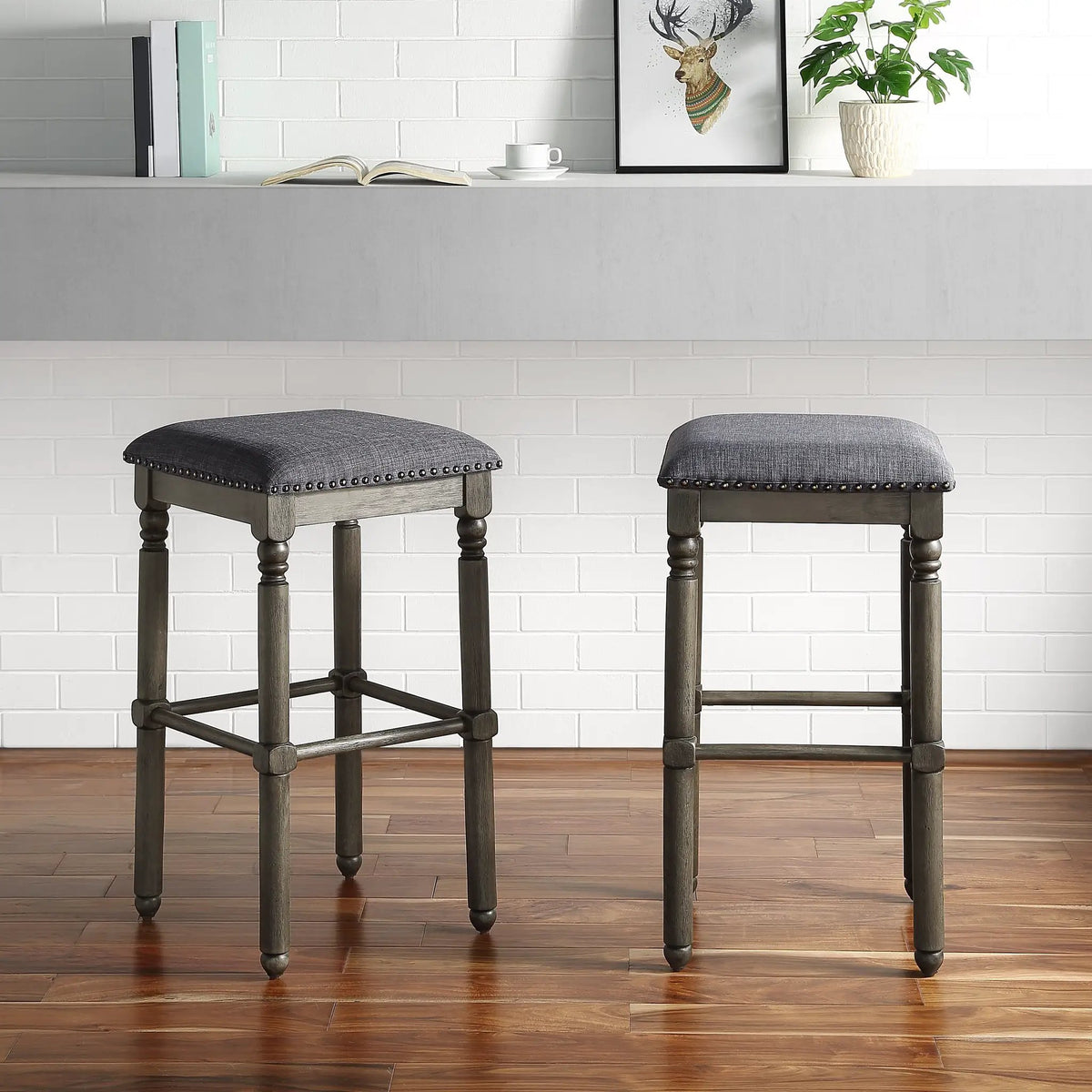 Arnhem Wood Upholstered Bar Stools, Set of 2 by HouseOfZazla