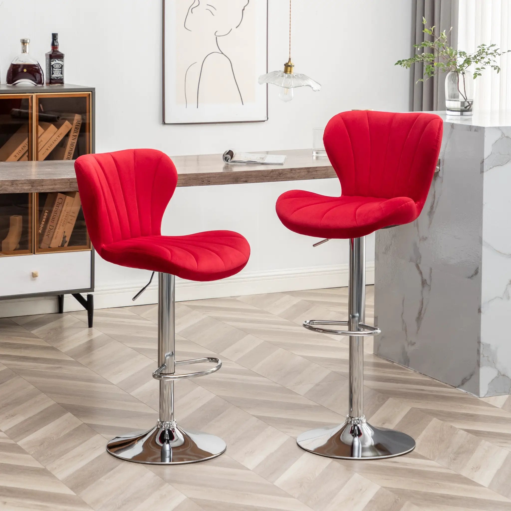 Ellston Upholstered Adjustable Swivel Barstools by HouseOfZazla