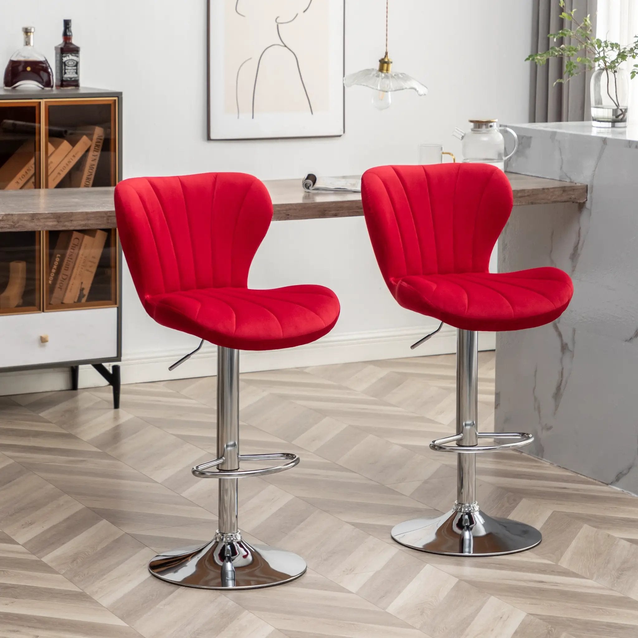 Ellston Upholstered Adjustable Swivel Barstools by HouseOfZazla