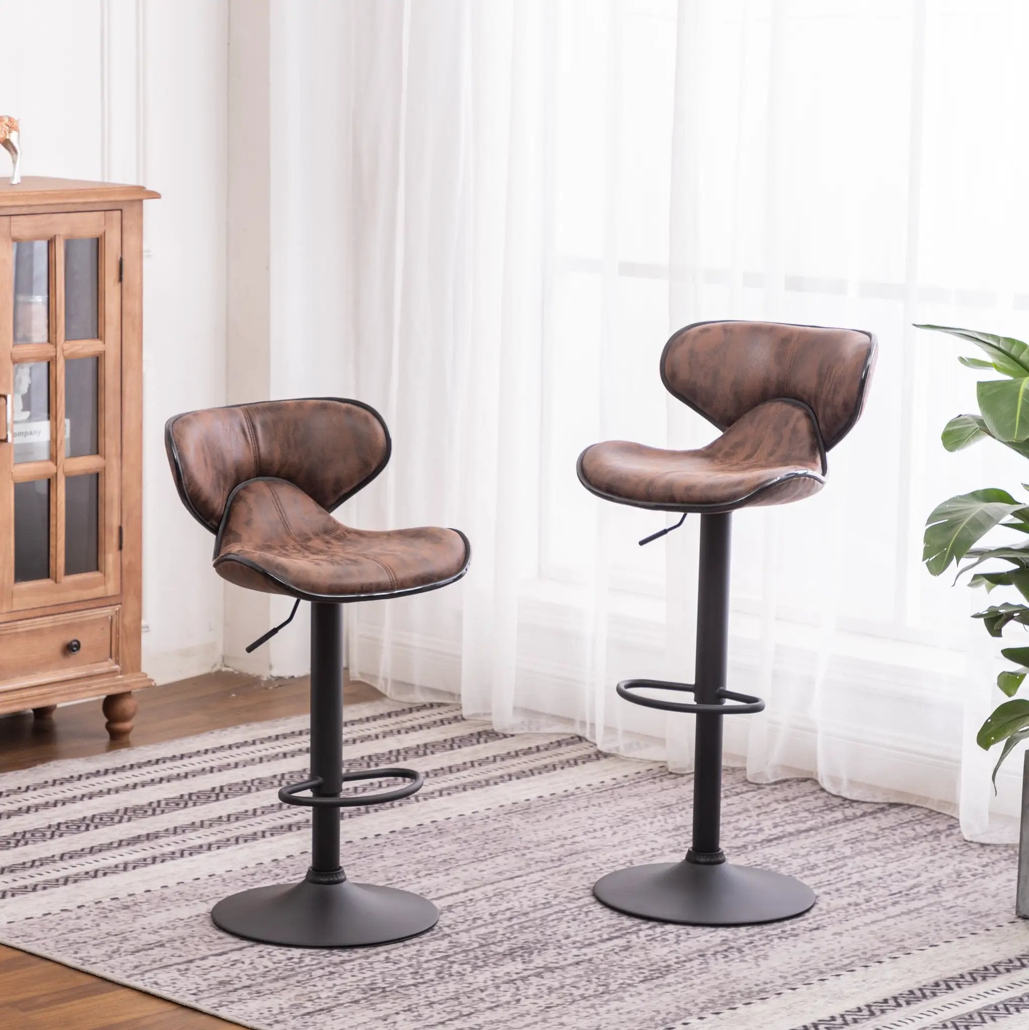 Masaccio Weathered Upholstery Airlift Adjustable Swivel Barstool by HouseOfZazla