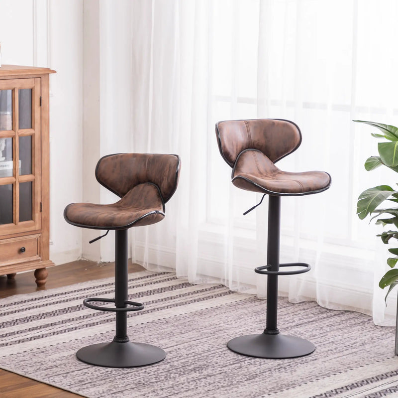 Masaccio Weathered Upholstery Airlift Adjustable Swivel Barstool by HouseOfZazla