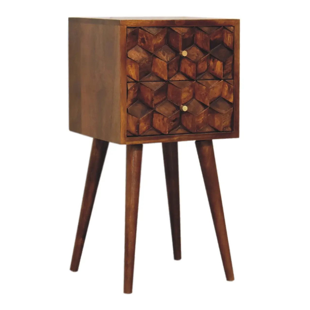 Solid Wood Mini Cube Nightstand, 2-Drawers, Chestnut by HouseOfZazla