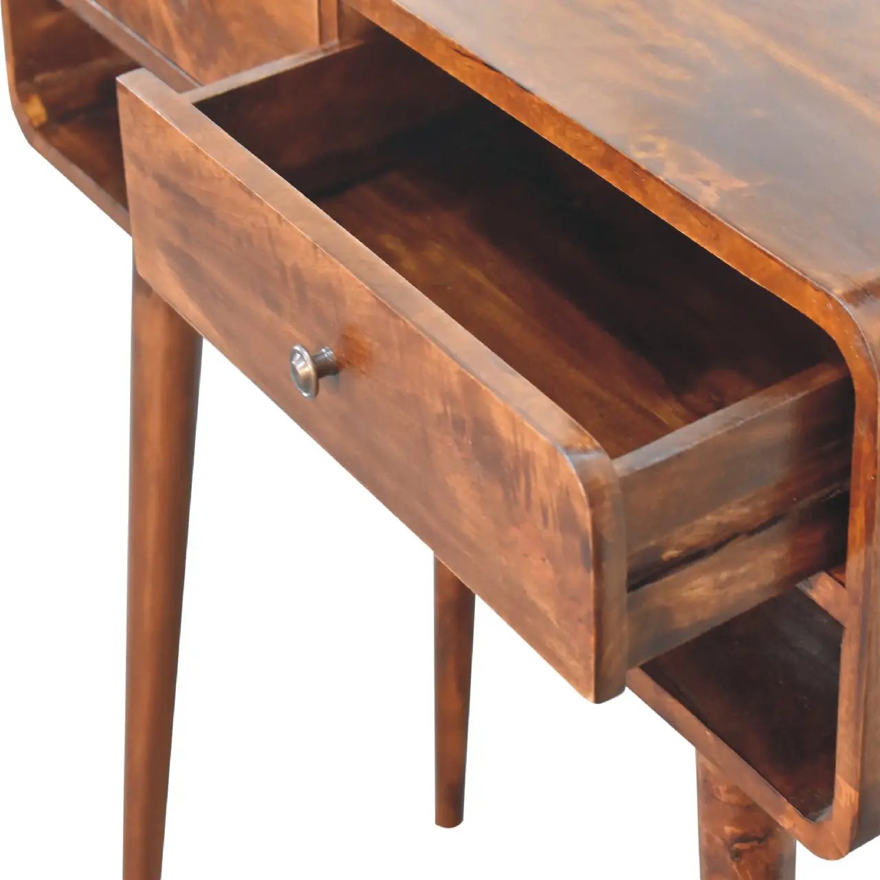 Sonata Chestnut Console Table, Nordic Legs, 2-Drawers, Open Slot by HouseOfZazla
