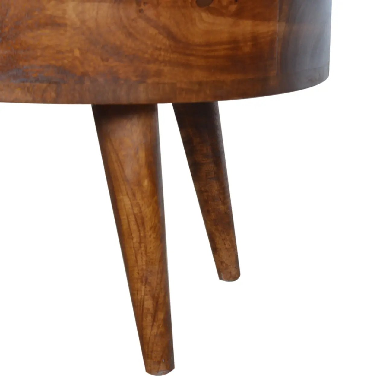 Chestnut Rounded Coffee Table, Nordic Legs, 2-Drawers by HouseOfZazla