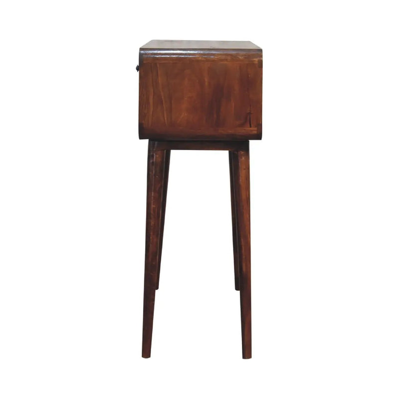 Sonata Chestnut Console Table, Nordic Legs, 2-Drawers, Open Slot by HouseOfZazla