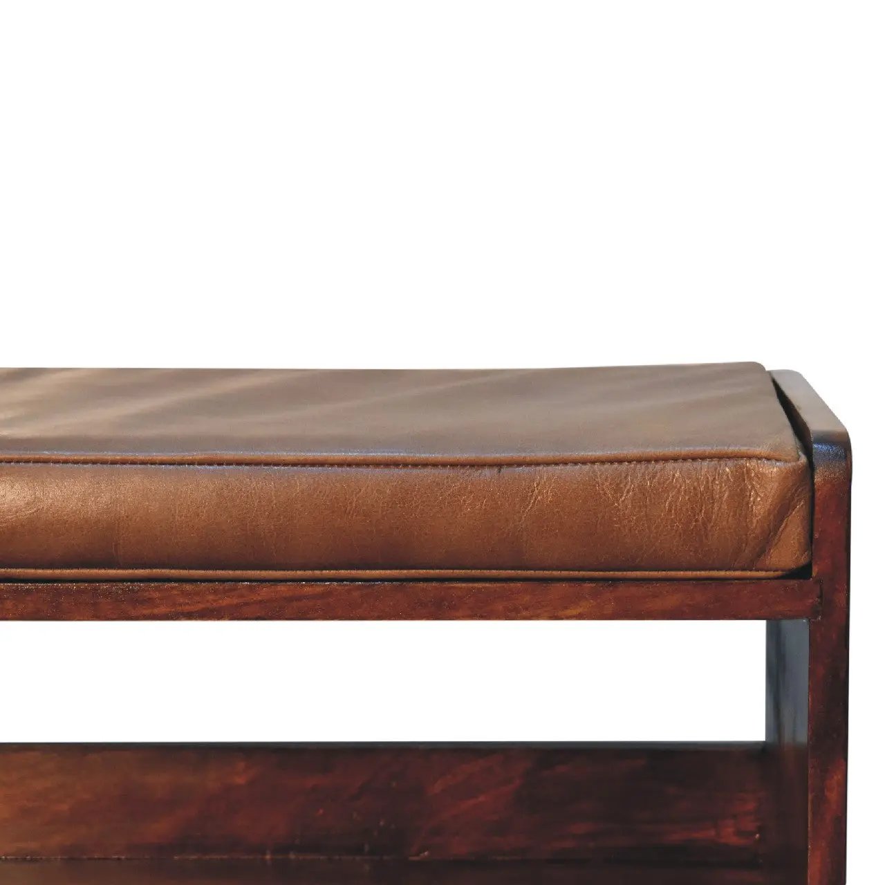 Solid Wood Chestnut Bench with Leather Seat Pad by HouseOfZazla
