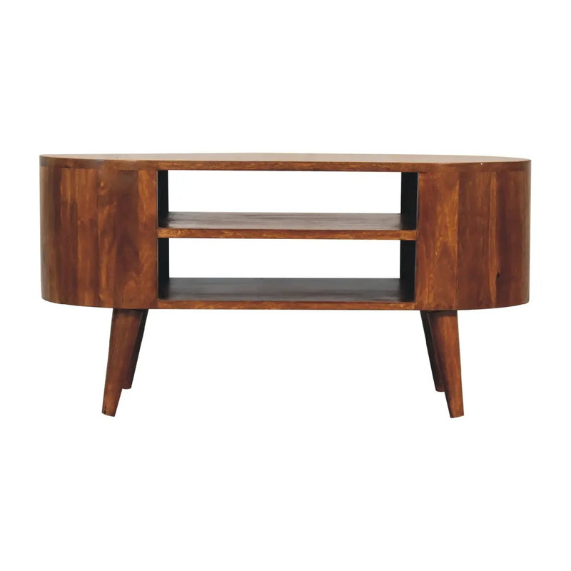 Solid Wood Cortez Chestnut Media Unit, 2 Open Shelves, Nordic Legs by HouseOfZazla