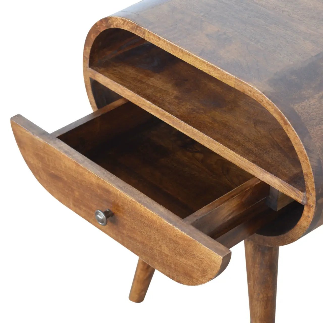 Chestnut Circular Open Bedside, 1-Drawer by HouseOfZazla