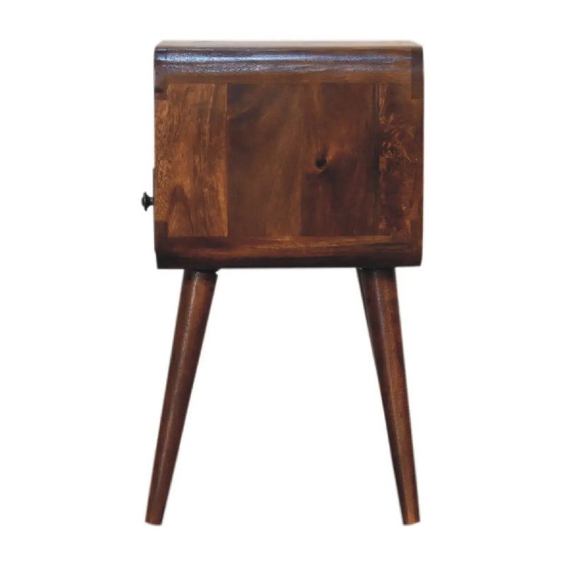 Solid Wood Mini Curve Bedside, 1-Drawer, 1 Open Slot, Chestnut by HouseOfZazla