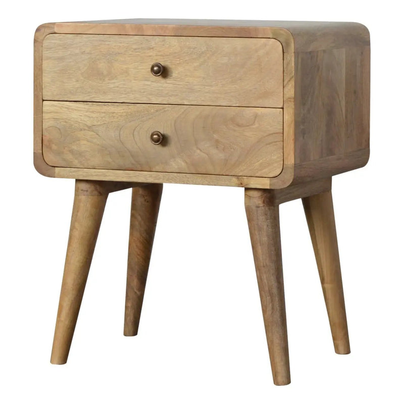 Solid Wood Curved Bedside, 2 Drawers, Oak-ish by HouseOfZazla