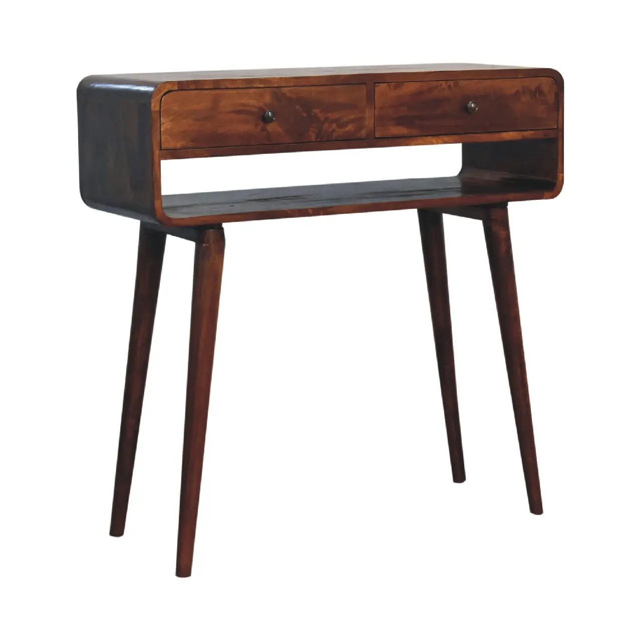 Sonata Chestnut Console Table, Nordic Legs, 2-Drawers, Open Slot by HouseOfZazla