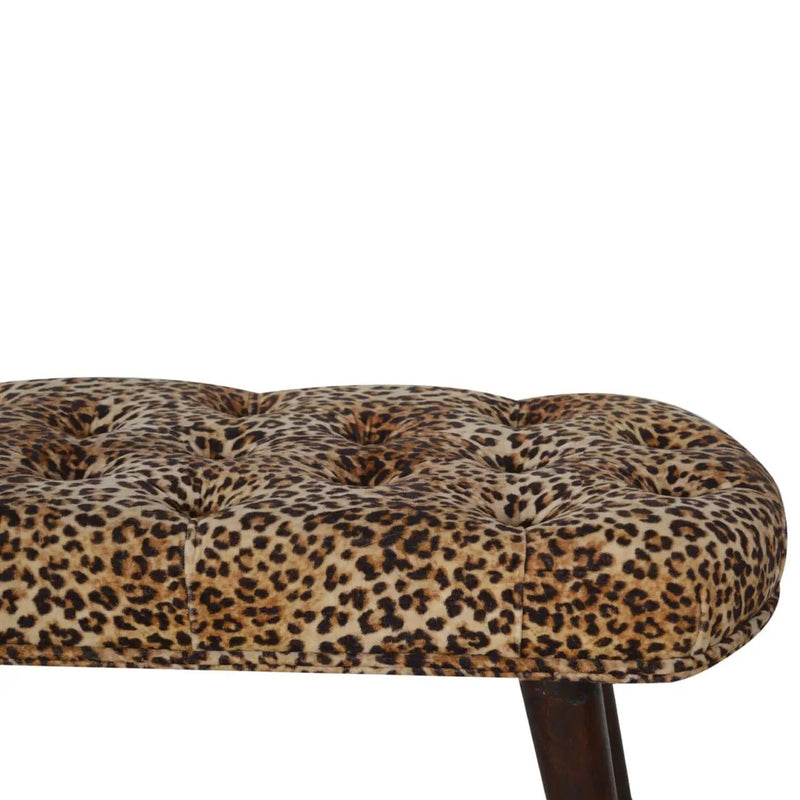 Solid Wood Leopard Print Deep Button Upholstered Bench by HouseOfZazla