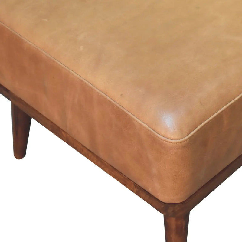 Tan Buffalo Leather Footstool, Upholstered, Nordic Legs by HouseOfZazla