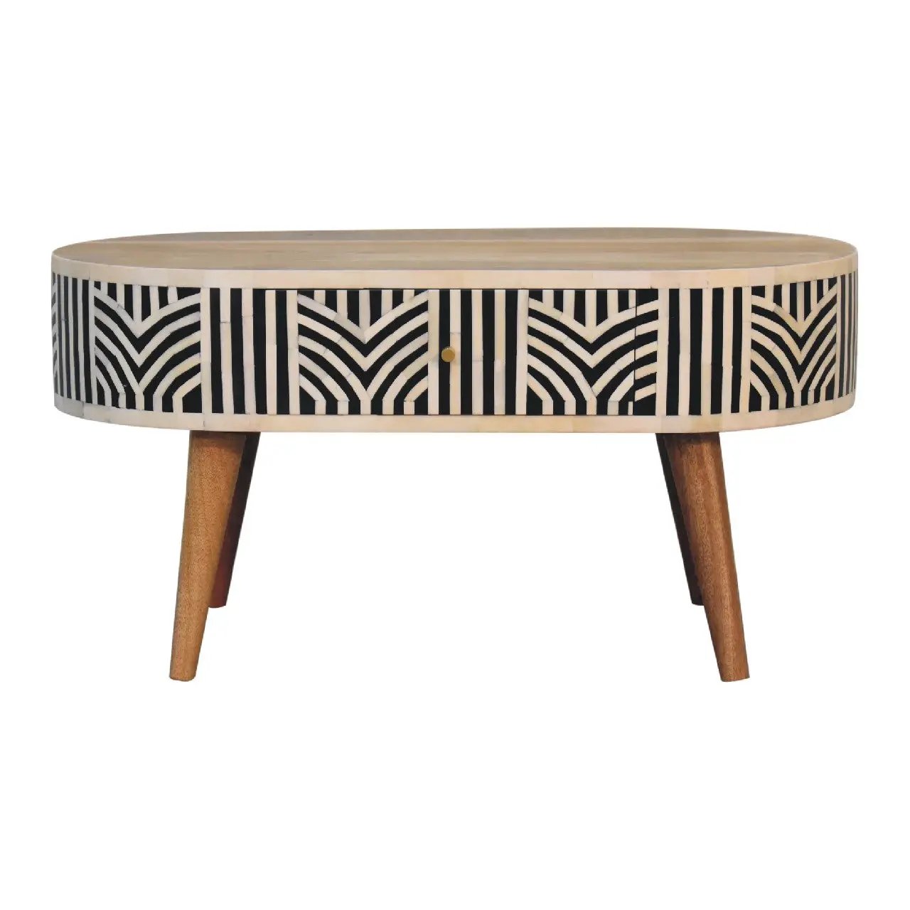 Edessa Bone Inlay Coffee Table, 2-Drawers, Nordic Legs by HouseOfZazla