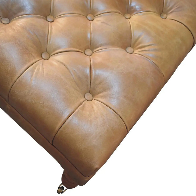 Solid Wood Buffalo Leather Ottoman with Castor Legs by HouseOfZazla