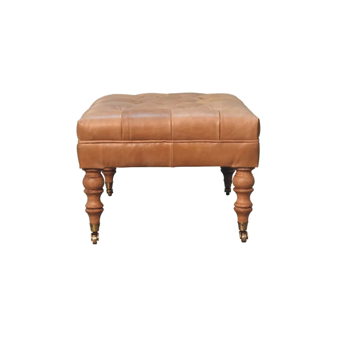 Solid Wood Buffalo Leather Ottoman with Castor Legs by HouseOfZazla