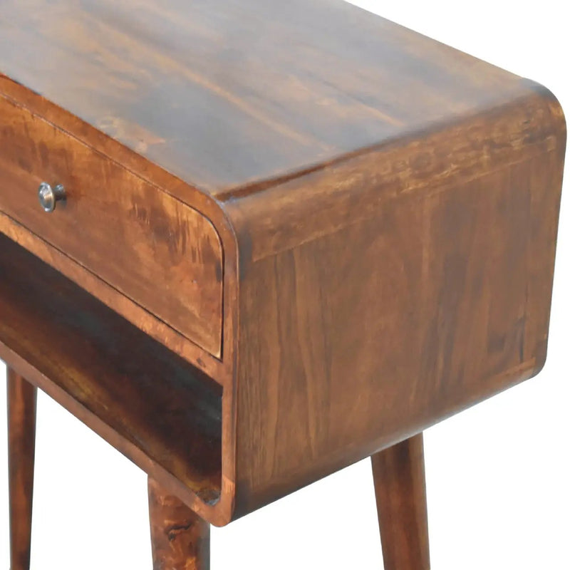 Sonata Chestnut Console Table, Nordic Legs, 2-Drawers, Open Slot by HouseOfZazla
