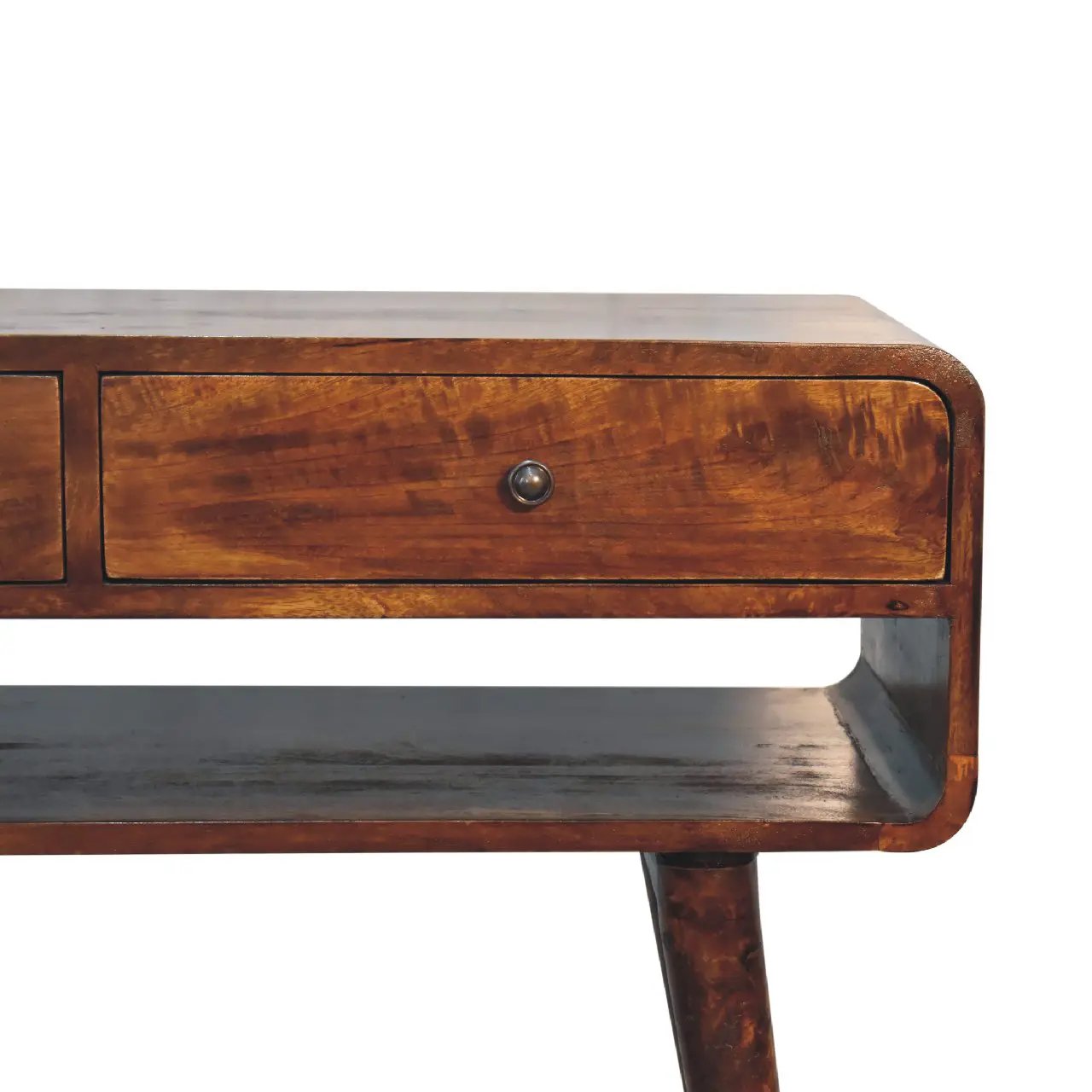 Sonata Chestnut Console Table, Nordic Legs, 2-Drawers, Open Slot by HouseOfZazla