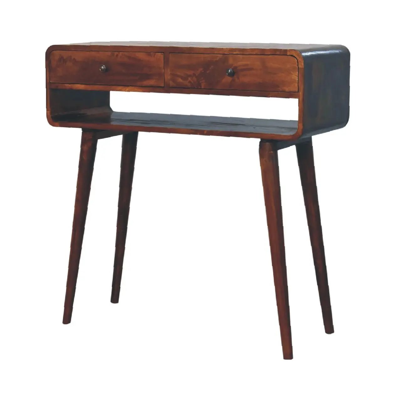 Sonata Chestnut Console Table, Nordic Legs, 2-Drawers, Open Slot by HouseOfZazla
