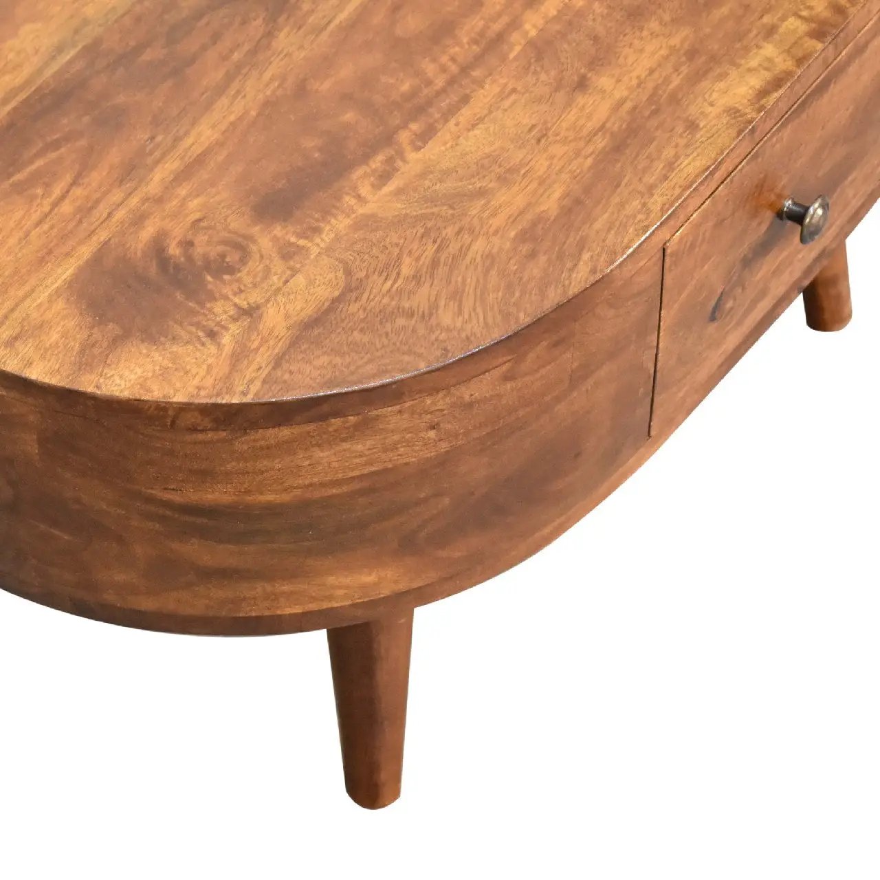 Solid Wood Mini Chestnut Rounded Coffee Table, 2-Drawers by HouseOfZazla