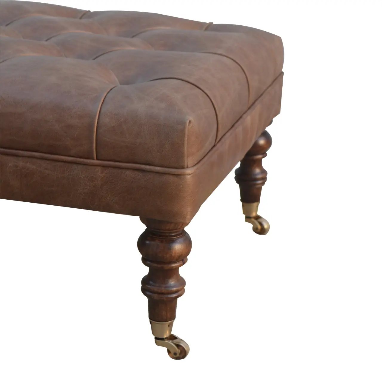 Solid Wood Buffalo Leather Upholstered Ottoman by HouseOfZazla