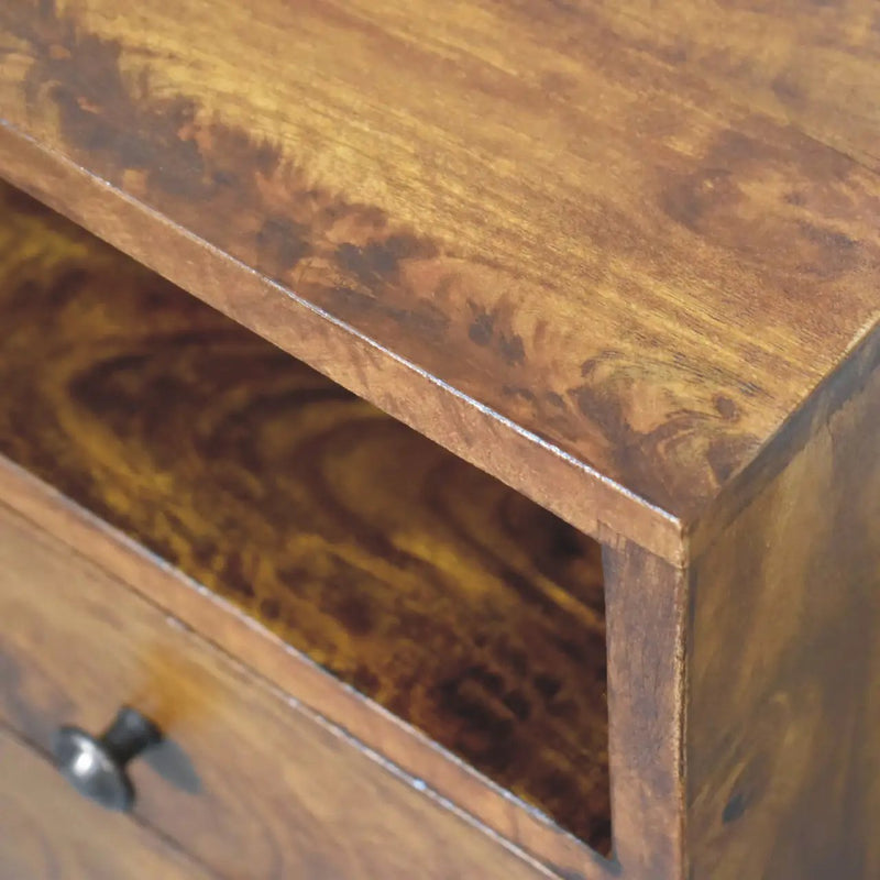 Solid Wood Mini Classic Chestnut Bedside, 2-Drawers, 1 Open Slot, Nordic Legs by HouseOfZazla