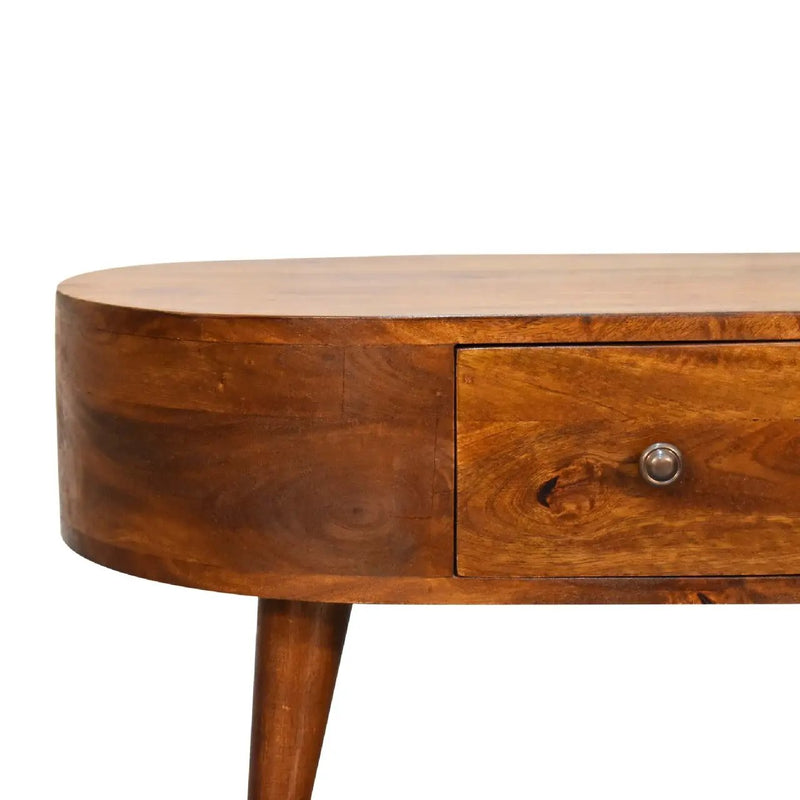 Solid Wood Mini Chestnut Rounded Coffee Table, 2-Drawers by HouseOfZazla