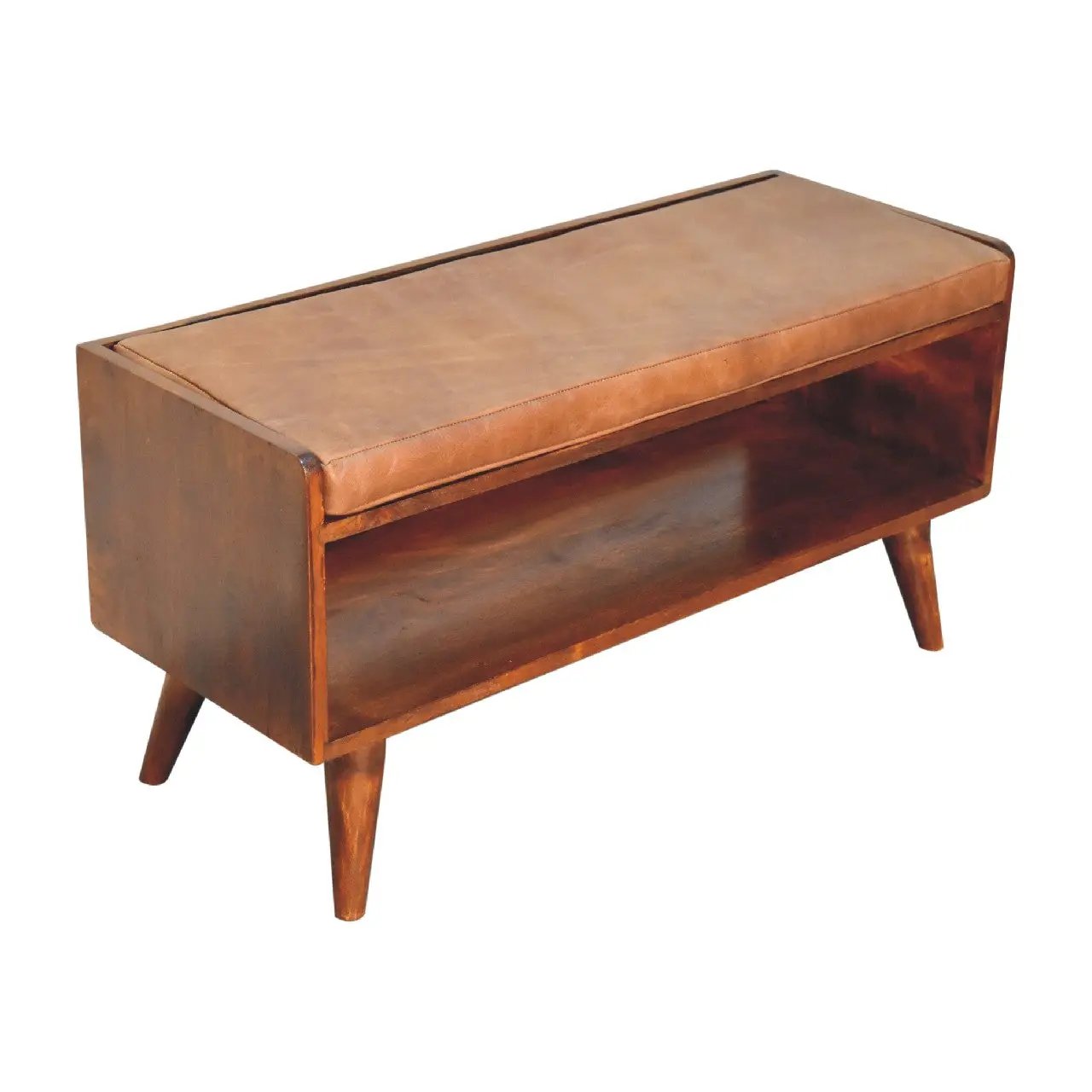 Solid Wood Chestnut Bench with Leather Seat Pad by HouseOfZazla