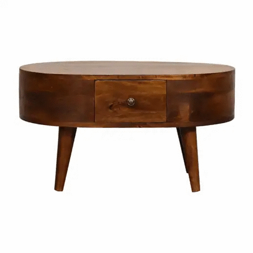 Solid Wood Mini Chestnut Rounded Coffee Table, 2-Drawers by HouseOfZazla