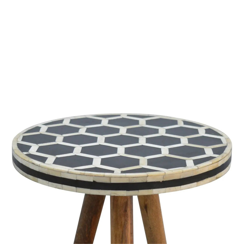 Solid Wood Bone Inlay Tripod Stool by HouseOfZazla