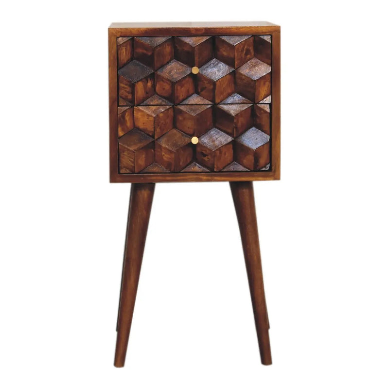 Solid Wood Mini Cube Nightstand, 2-Drawers, Chestnut by HouseOfZazla