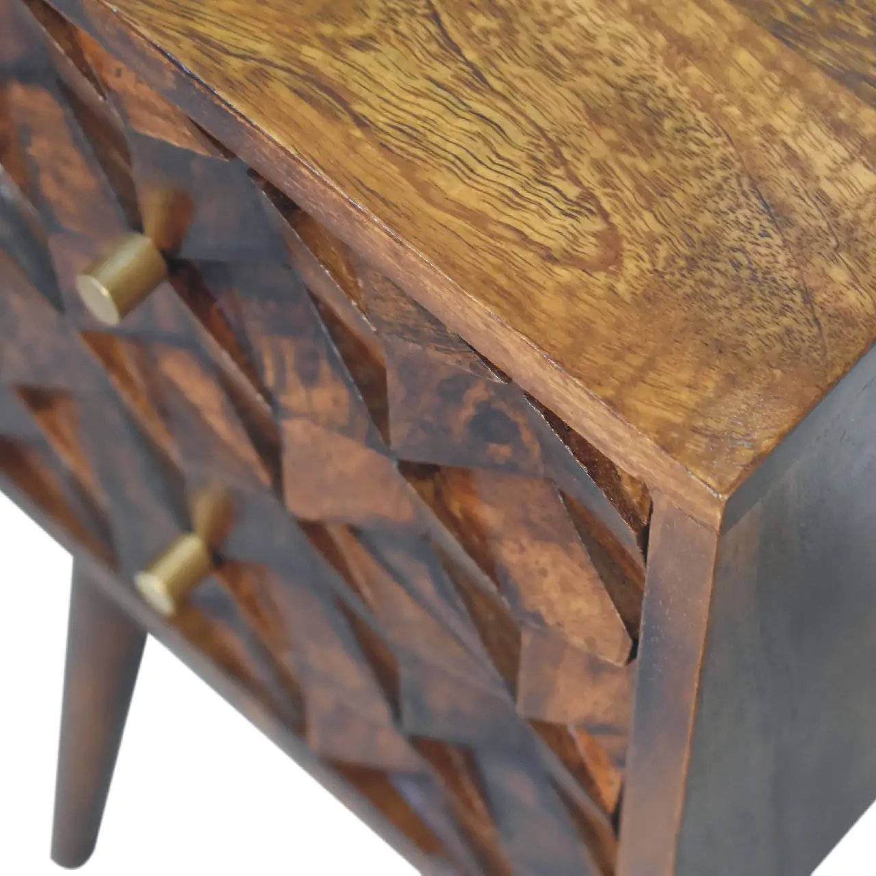 Solid Wood Mini Cube Nightstand, 2-Drawers, Chestnut by HouseOfZazla