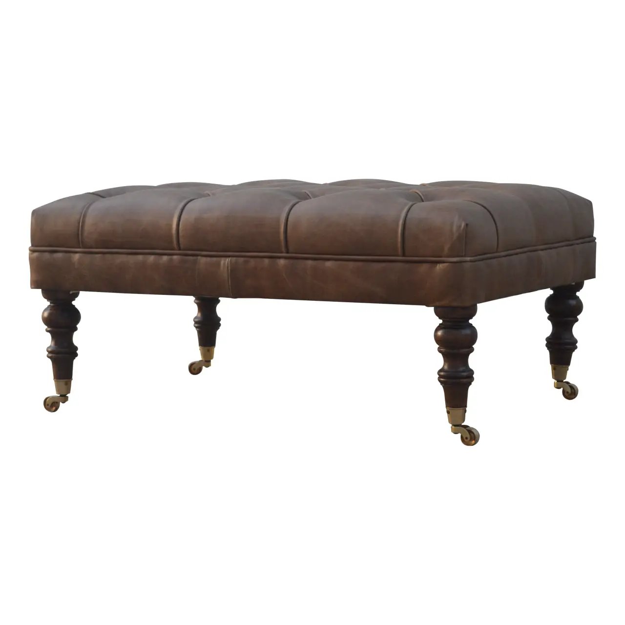 Solid Wood Buffalo Leather Upholstered Ottoman by HouseOfZazla