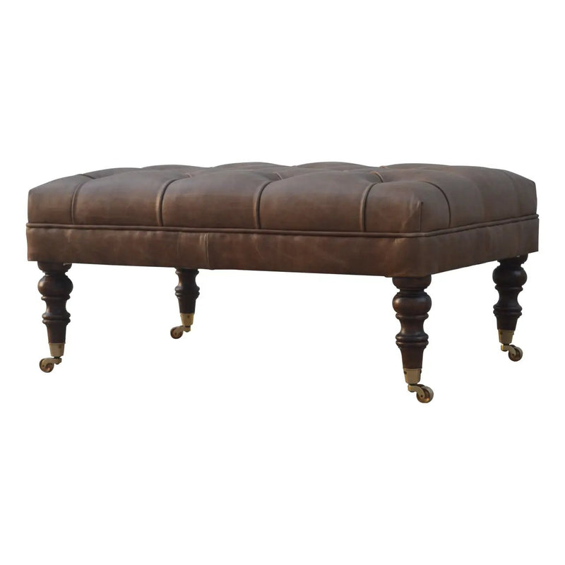 Solid Wood Buffalo Leather Upholstered Ottoman by HouseOfZazla