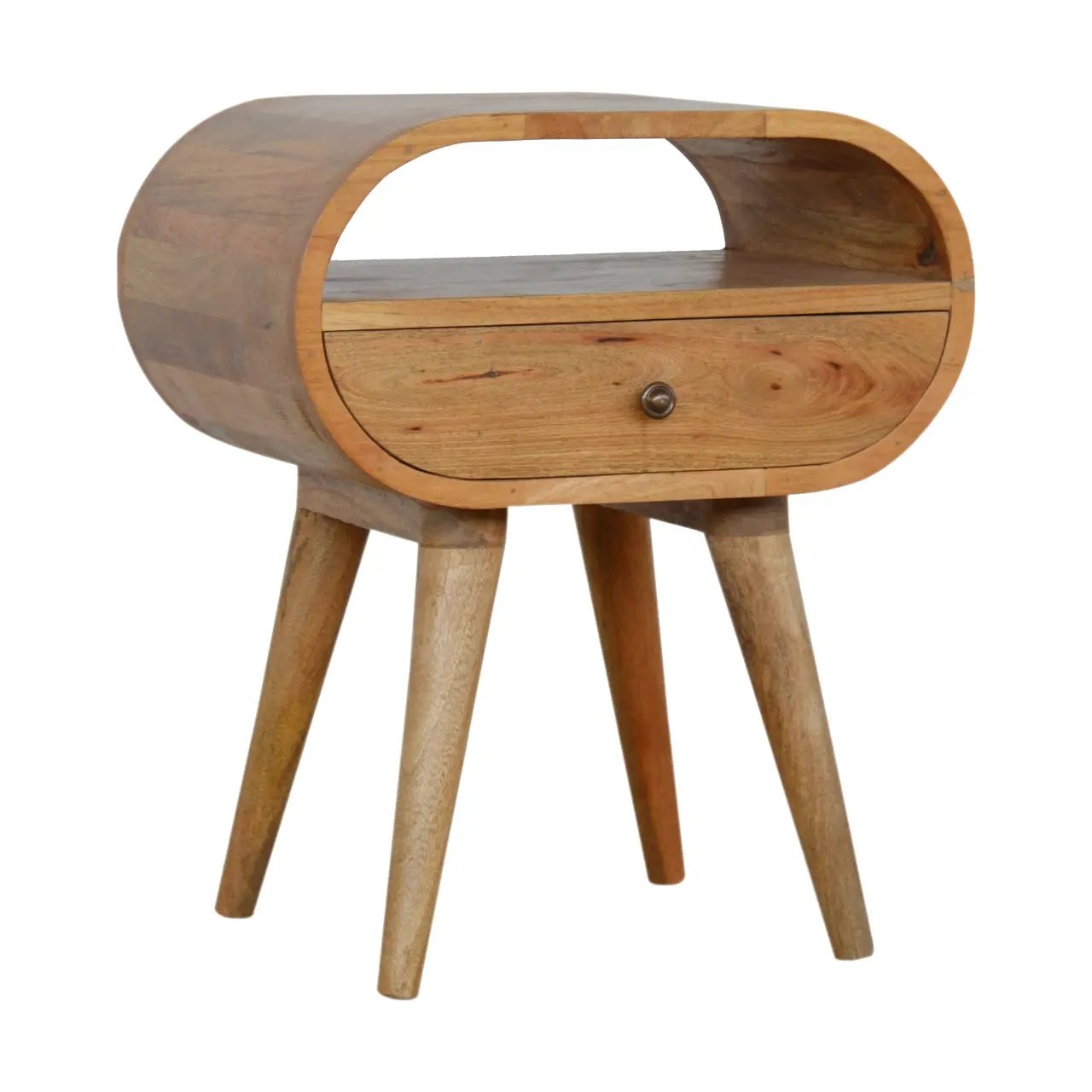 Circular Open Slot Nightstand, 1-Drawer, 1 Open Slot, Nordic Legs by HouseOfZazla