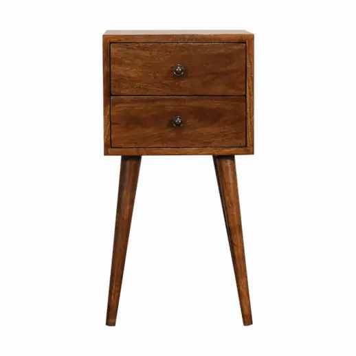 Solid Wood Mini Nightstand, 2-Drawers, Chestnut by HouseOfZazla