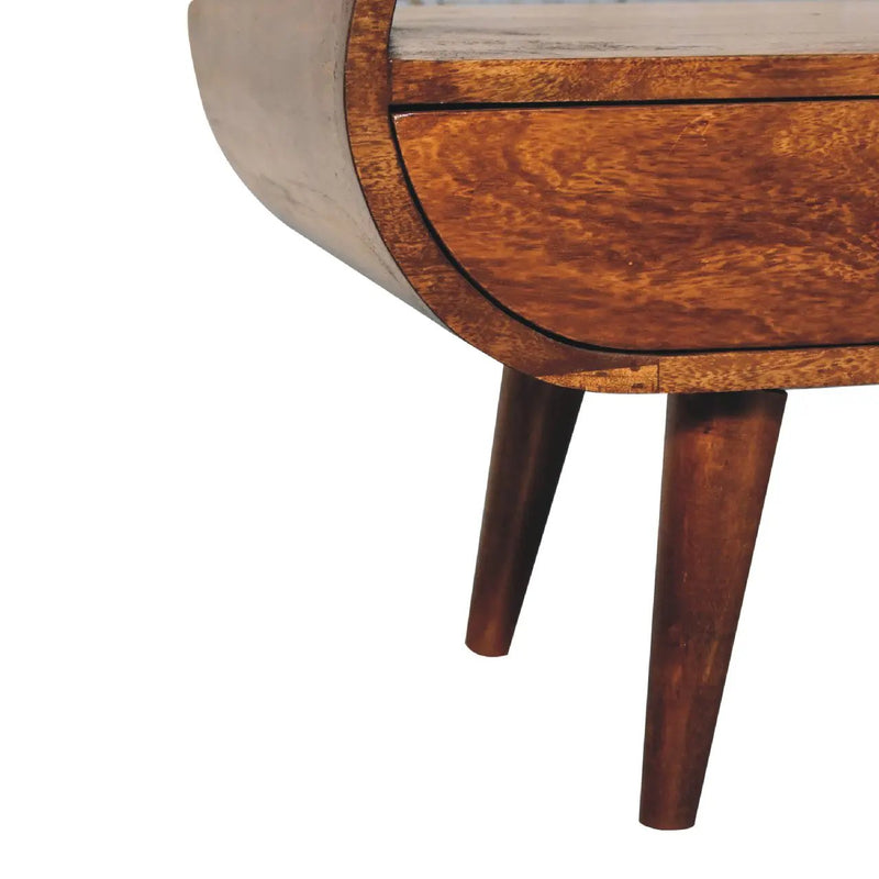Chestnut Circular TV Stand, 2-Drawers, Open Slot, Nordic Legs by HouseOfZazla
