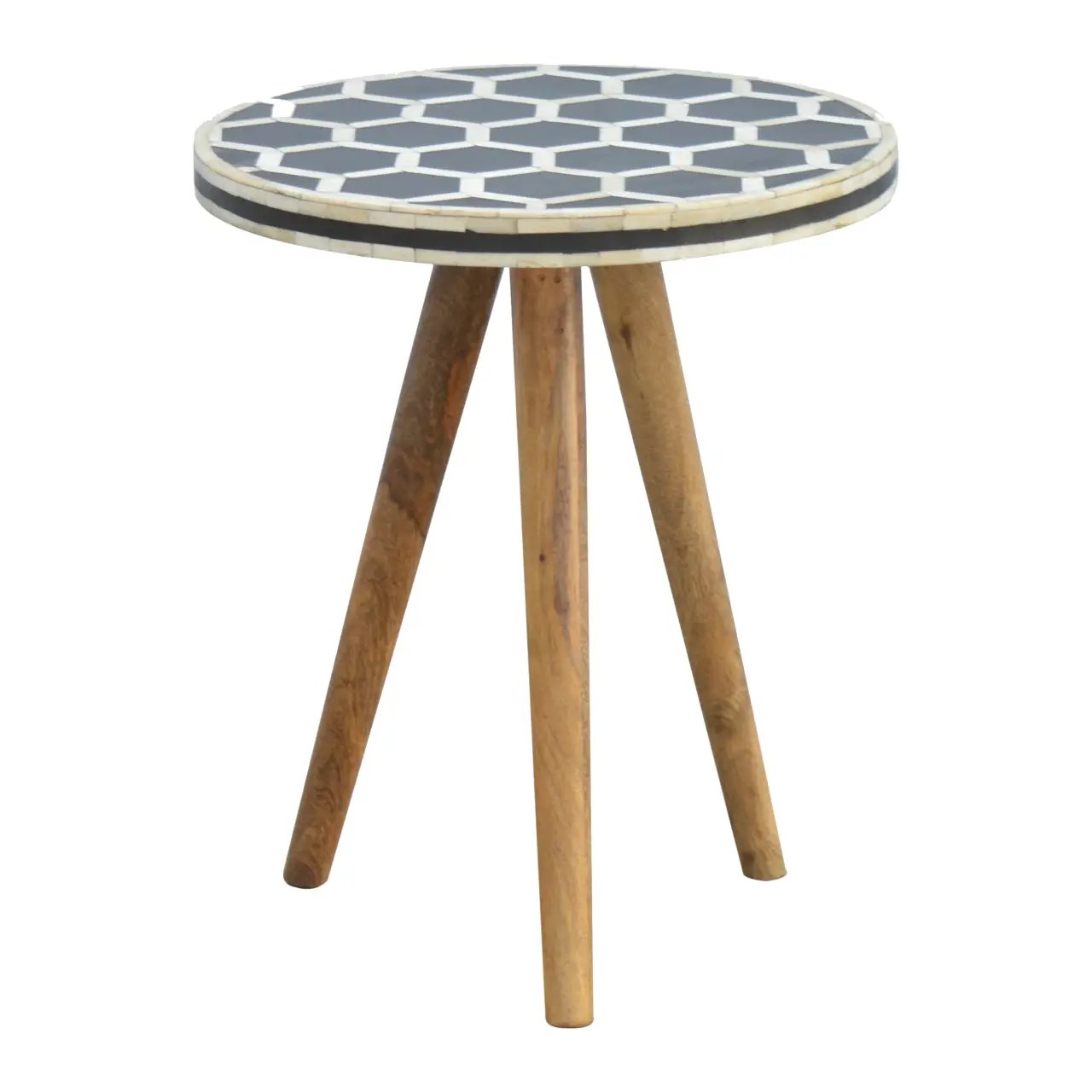 Solid Wood Bone Inlay Tripod Stool by HouseOfZazla