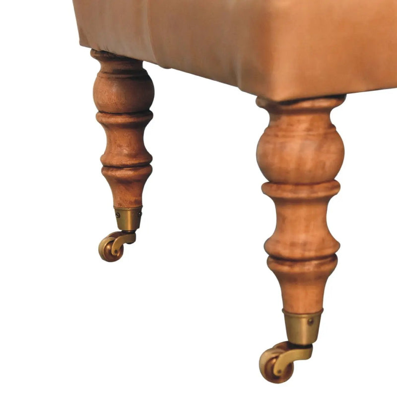 Solid Wood Buffalo Leather Ottoman with Castor Legs by HouseOfZazla