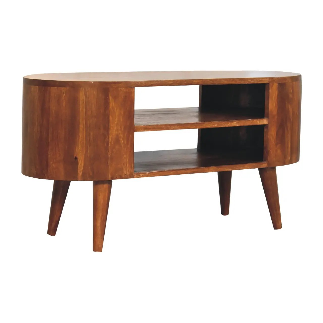 Solid Wood Cortez Chestnut Media Unit, 2 Open Shelves, Nordic Legs by HouseOfZazla