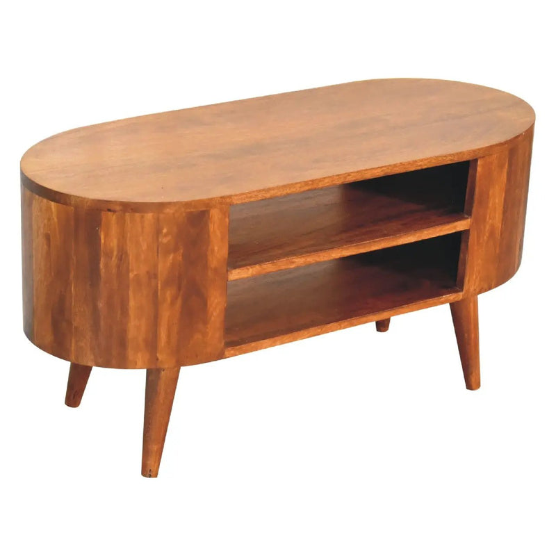 Solid Wood Cortez Chestnut Media Unit, 2 Open Shelves, Nordic Legs by HouseOfZazla